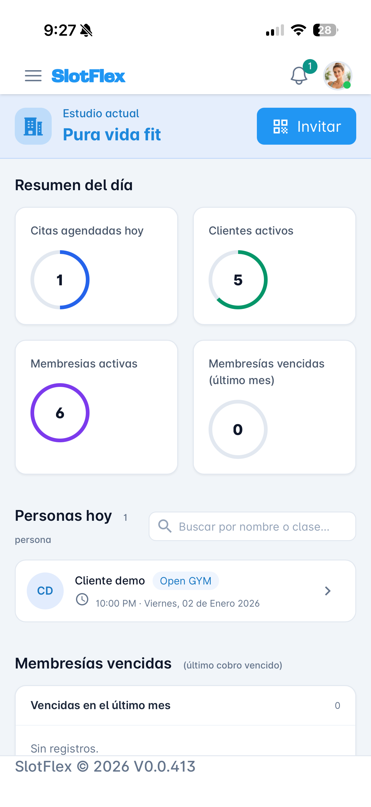 Vista de la aplicación SlotFlex